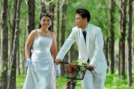 A portrait of the beautiful Couple in wedding dressの写真素材