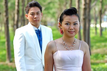 A portrait of the beautiful Couple in wedding dressの写真素材