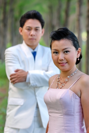 A portrait of the beautiful Couple in wedding dressの写真素材