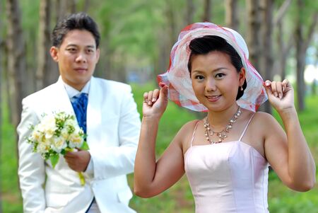 A portrait of the beautiful Couple in wedding dressの写真素材
