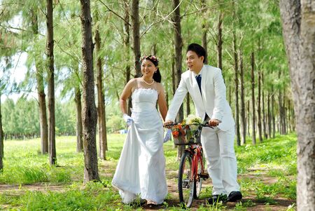 A portrait of the beautiful Couple in wedding dressの写真素材