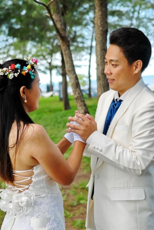 A portrait of the beautiful Couple in wedding dressの写真素材