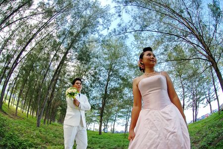 A portrait of the beautiful Couple in wedding dressの写真素材