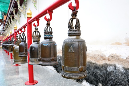 Old bronze bell at a Buddhist temple in Thailandのeditorial素材