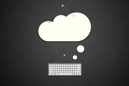 Keyboard with Cloud on the Blackboard backgroundの写真素材
