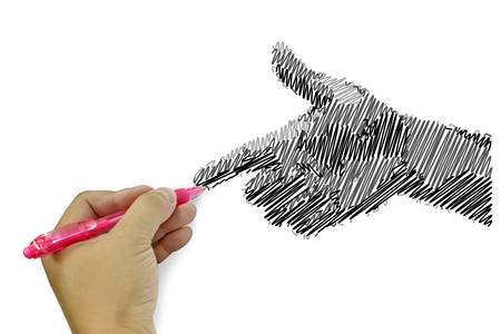 Human hand writting sketching of hand gestureの写真素材
