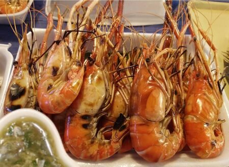 Thai food, burnt shrimp, seafood sauce.の写真素材