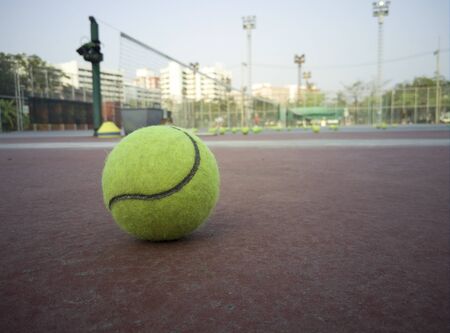 Tennis court with tennis ball close up