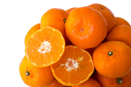 Mandarin, tangerine citrus fruit isolated on white backgroundの写真素材