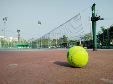 Courtnets and tennis ballsの写真素材