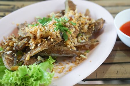 Fish with garlic Thai foodの写真素材