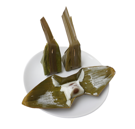 Khanom Sai Sai, Sweet, delicious Thai desserts on a white background.の写真素材