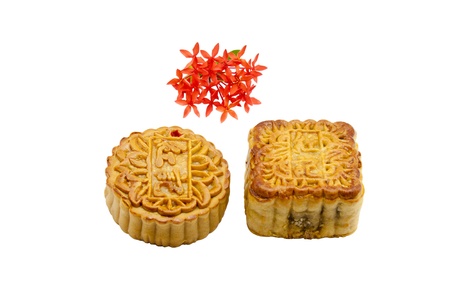 Moon cake on white backgroundの写真素材