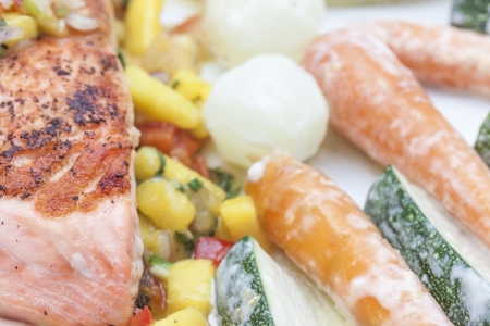 Grill salmon with mango sauce の写真素材