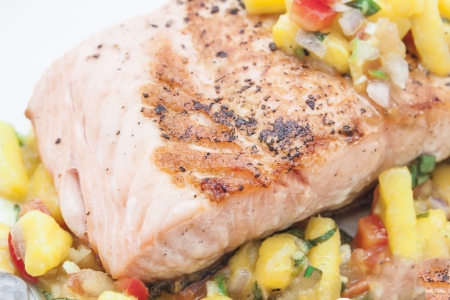 Grill salmon with mango sauce の写真素材