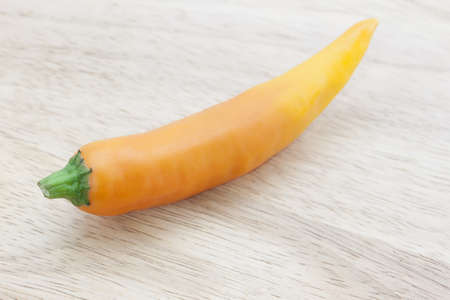One orange chilies on wood pattern  の写真素材