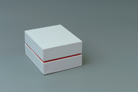 Mock up white box on gray backgroundの写真素材