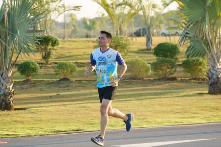Khonkaen, Thailand - December 23, 2018: Unidentified runner running at Thungsang Health Park during...