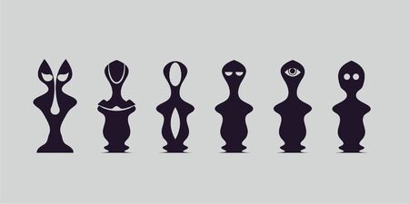 Set of Decorative chess pieces alien torso figure, Vector illustrationのイラスト素材