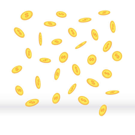 Falling gold coins with dollar sign. Money rain, Jackpot ,Good luck and Success Conceptのイラスト素材