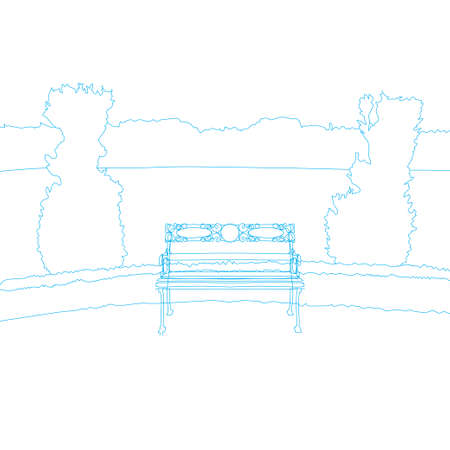 Line art drawing of Bench in public park. Waiting and Loneliness conceptのイラスト素材