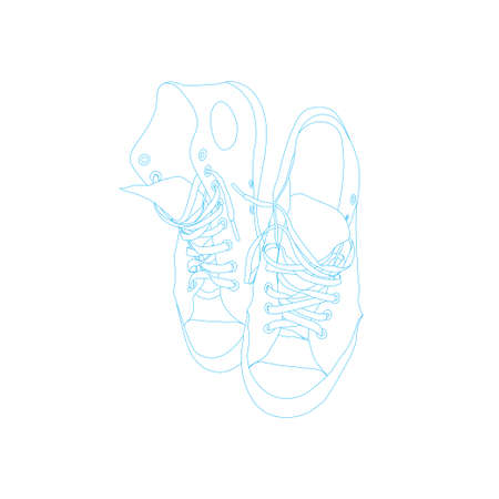 Line art drawing of A pair of old and worn canvas shoesのイラスト素材