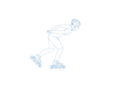 Line art drawing of Man on the rollerblades, fast moving Inline skates sport concept.のイラスト素材