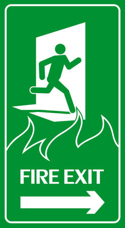 Fire exit sign. Emergency fire exit door and running human figureのイラスト素材