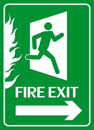 Fire exit sign. Emergency fire exit door and running human figureのイラスト素材