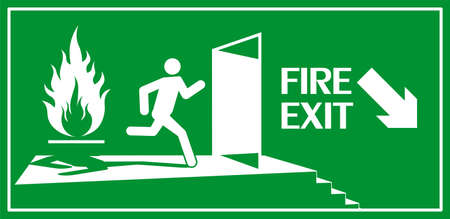 Fire exit sign. Emergency fire exit door and running human figureのイラスト素材