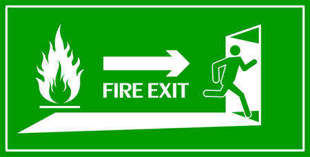 Fire exit sign. Emergency fire exit door and running human figureのイラスト素材