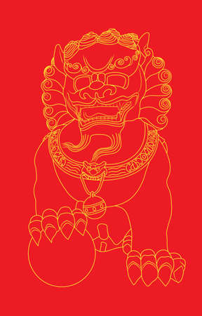 Line art drawing of Pixiu, Chinese's lucky animal mascotのイラスト素材