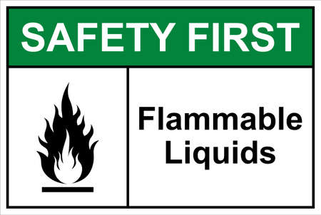 Safety first flammable liquids caution sign for chemical hazardのイラスト素材