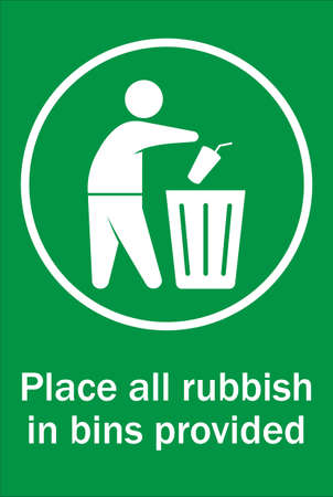 Human figure dropping garbage to a trash can. Pitch in place all rubbish in bins providedのイラスト素材