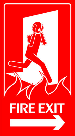 Fire exit sign. Running human figure and Emergency fire exit doorのイラスト素材