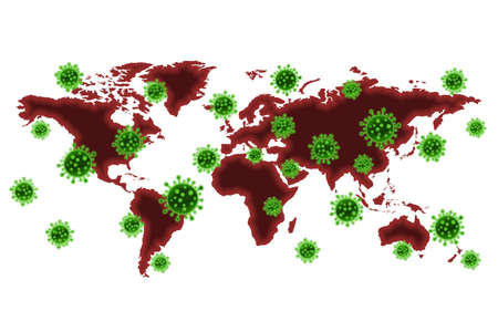 Pandemic of Coronavirus cells floating on blood world map, The World of Coronavirus (COVID-19) Themeの写真素材