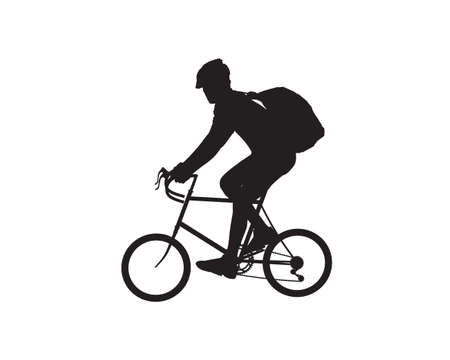 Silhouette of Man cycling a bicycle, Traveling in the city by a bicycle themeのイラスト素材