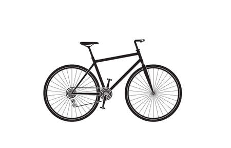 Silhouette of flat bar hybrid bicycle isolated white background, Vector illustrationのイラスト素材