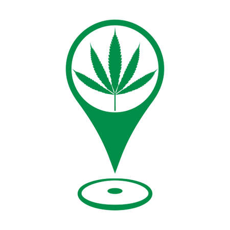 Cannabis store map marker icon for Cannabis and Marijuana sellers, Cannabis leaf on a location marker, vectorのイラスト素材