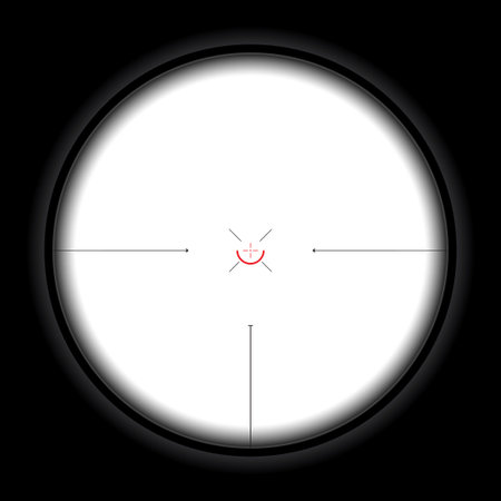 Red dot optical instrument design. Shooter scope lens with a half red dot and a center crosshair for First-person shooter video game, Vector illustrationのイラスト素材