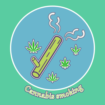 Wooden bong with smoke and Cannabis leaves, Cannabis smoking sign for Cannabis store, Marijuana seller, vectorのイラスト素材
