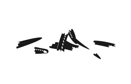 Airplane crashed accident, Crashed plane in an open field pictogram, vectorのイラスト素材