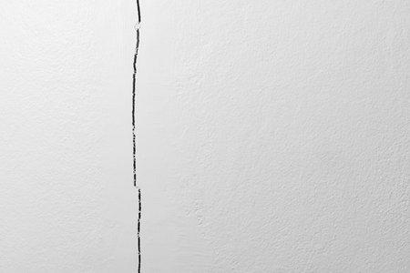 Vertical deep fractured concrete wall of the building caused by collapsed ground. Copy spaceの写真素材