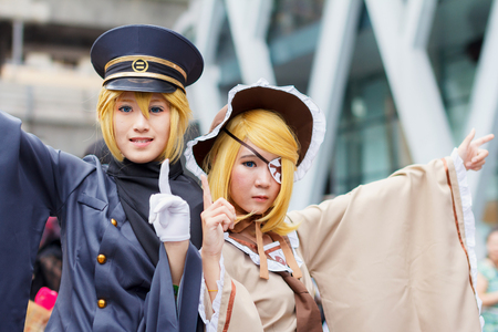 BANGKOK, THAILAND - AUGUST 30: Thai cosplayers dress as the characters from cartoon and game in Japan festa in Bangkok on August 30, 2014 at Central World, Bangkok, Thailandのeditorial素材