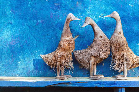 Bamboo duck with blue Background. Thai Art.の写真素材