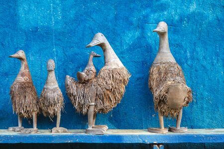 Bamboo duck with blue Background. Thai Art.の写真素材