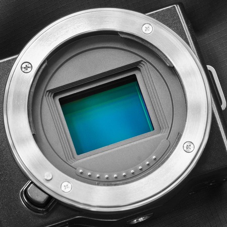 Digital camera sensorAPS-C CMOS sensor on a digital mirrorless camera.