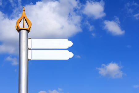 Blank sign post on blue sky with white clouds. just add your text.