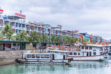 Halong Bay, Vietnam - March 6, 2019 : Tourist ferry boat in Halong Bay, The Unesco world heritage site in Vietnem.のeditorial素材