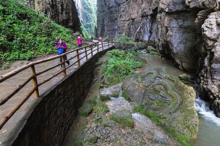 Chongqing Wulong, CHINA - May 9, 2019 : Three Natural Bridges National Geopark (Tian Keng San Qiao) is a UNESCO world heritage of Wulong in Chongqing, China.のeditorial素材